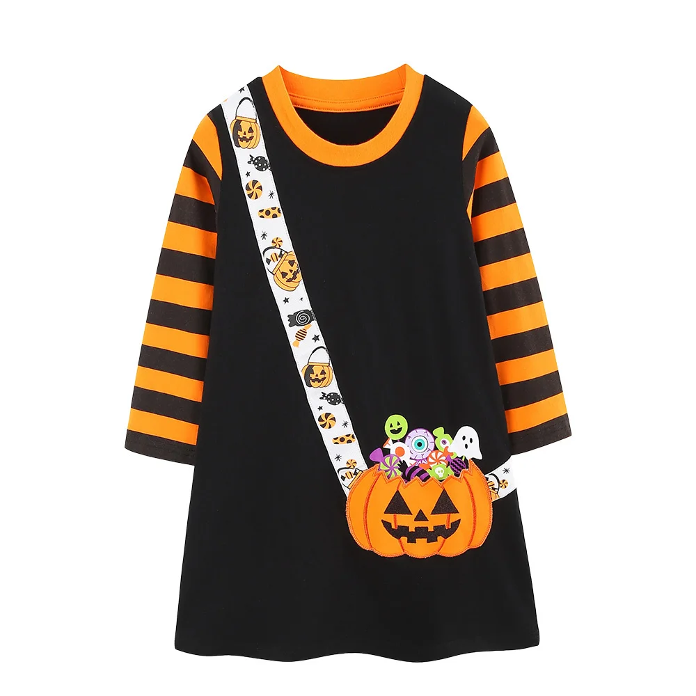 Robe de princesse d'Halloween pour filles Jumping Meters, vêtements pour tout-petits de 2 à 7 ans avec poches citrouille et fleurs, robes pour enfants