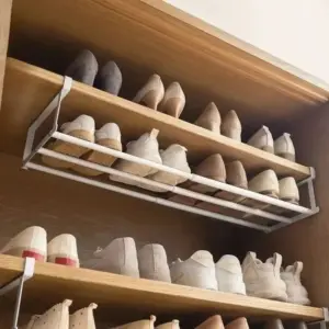 Étagère à chaussures réglable |   Organisateur superposable pour économiser de l'espace dans les armoires à chaussures |   Range-chaussures sous étagère blanc