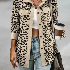 Vêtements à manches longues College léopard pour femmes, bouton, mode européenne et américaine, transfrontalier, Amazon, automne, hiver, nouveau, 2024