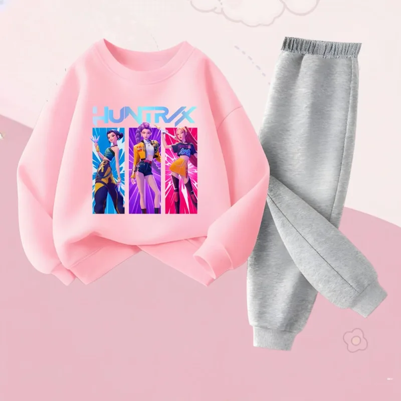 Ensemble de sweat-shirts à col rond pour filles, imprimé dessin animé KPOP, printemps-automne, sweat-shirt et pantalon de survêtement pour enfants, ensemble décontracté 2 pièces pour enfants