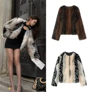 Guobioziy 2026 – Nouvelle veste femme automne-hiver, style socialite, color-block, manches longues, fausse fourrure, chaude, élégante et tendance