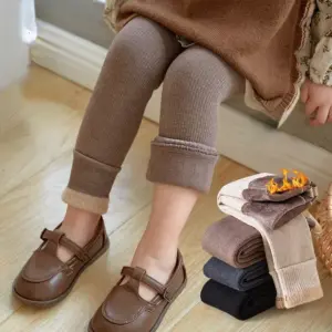 Pantalon pour bébé fille, collection automne-hiver 2027, leggings chauds en coton, pantalon en velours pour enfants, pantalon uni, vêtements pour enfants, style coréen.
