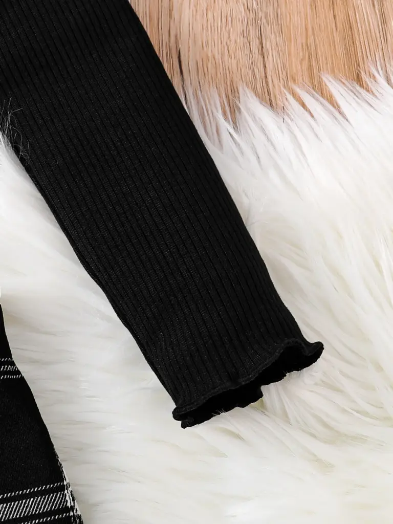Ensemble 2 pièces pour filles, vêtements de sport, à la mode, tricoté, col rond, haut à manches longues + jupe asymétrique à carreaux, nouvelle collection printemps