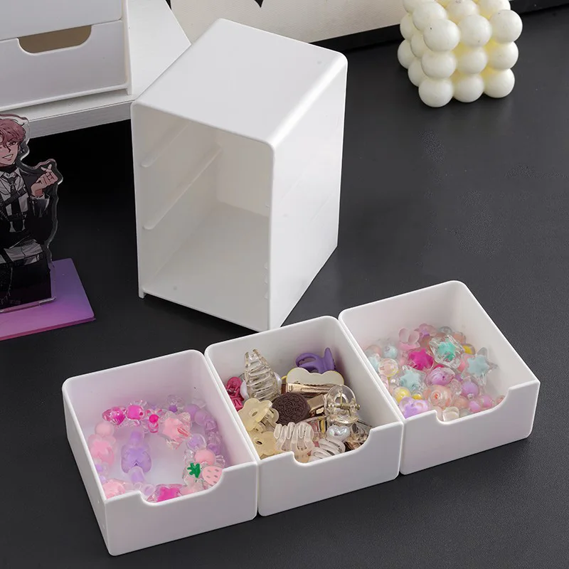 Boîte de rangement de bureau pour bijoux de maquillage, Mini boîte à bijoux de grande capacité, organisateur de bureau multifonctionnel à 3 niveaux avec tiroirs
