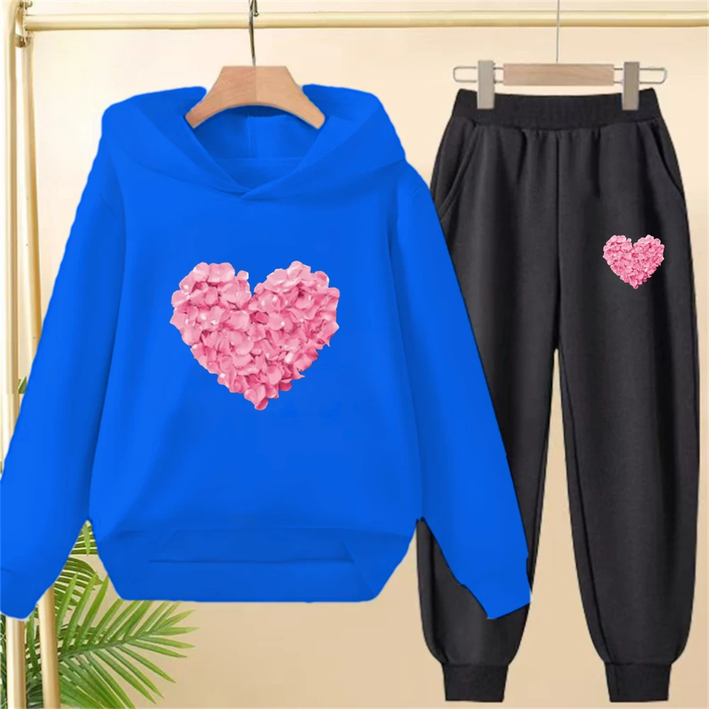 Hauts et bas à capuche en forme de cœur pour enfants, manteau décontracté pour filles et garçons de 3 à 12 ans, sweat-shirt à capuche, vêtements d'automne