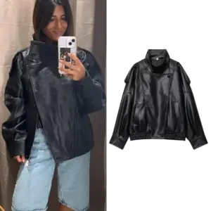 TFMLN – vestes Chic en Faux cuir noir pour femme, manteaux surdimensionnés élastiques à manches longues avec boutons, mode automne hiver 2025