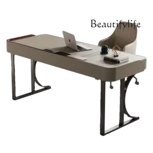 Bureau italien moderne minimaliste, selle en cuir, bureau d'étude, salon, table d'ordinateur, bureau d'écriture en bois massif pour patron