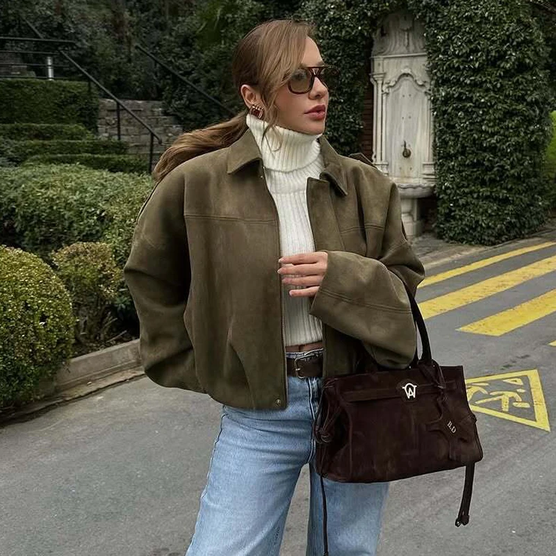 MUJER Zip Bomber vestes pour femmes daim varsity vestes femmes manteaux surdimensionné veste femme vêtements d'extérieur doux décontracté femmes veste