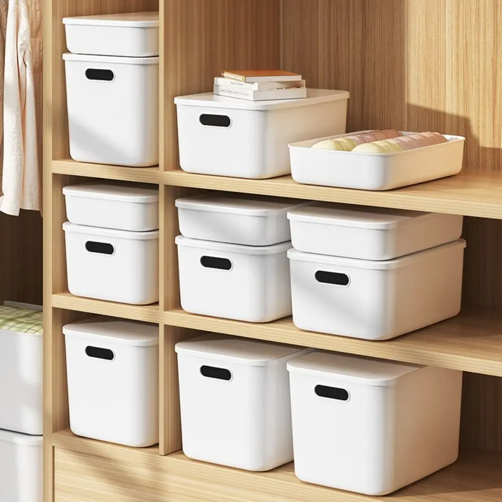 Nouvelle boîte de rangement empilable avec couvercle, solide et pratique, organiseur de table, conteneur en plastique pour la maison et la chambre