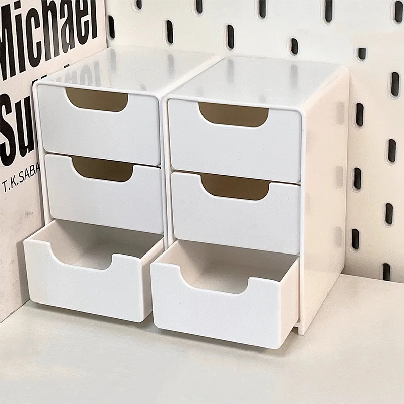 Boîte de rangement de bureau pour bijoux de maquillage, Mini boîte à bijoux de grande capacité, organisateur de bureau multifonctionnel à 3 niveaux avec tiroirs