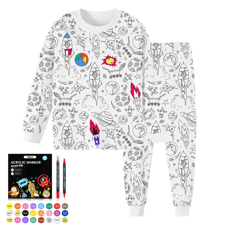 Ensemble pyjama deux pièces coloré pour enfants, garçons et filles, choisissez votre propre pyjama artisanal, Kit de coloriage pour fête de pyjama, DIY