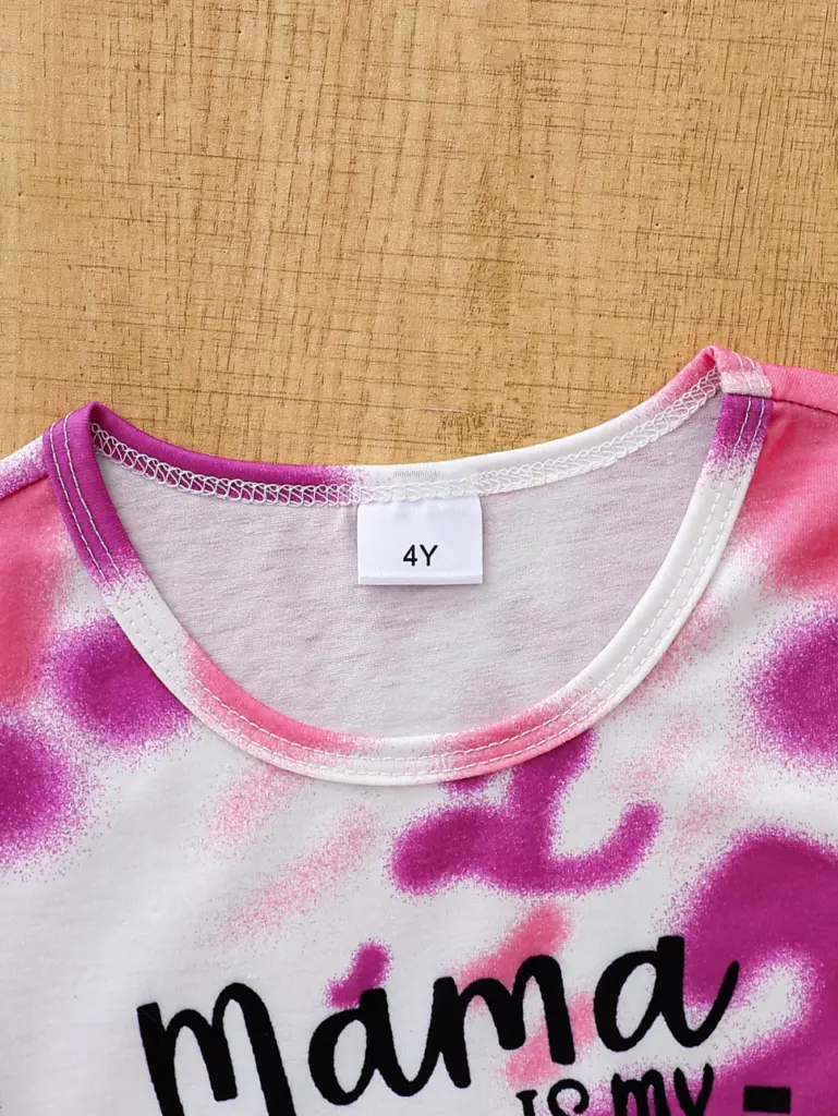 Ensemble deux pièces tie-dye pour filles, haut à manches longues rose et violet dégradé avec imprimé « Mama Is My Bestie » et pantalon à taille élastique douce