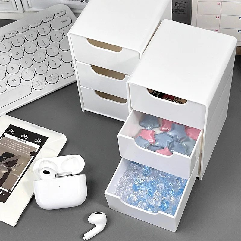 Boîte de rangement de bureau pour bijoux de maquillage, Mini boîte à bijoux de grande capacité, organisateur de bureau multifonctionnel à 3 niveaux avec tiroirs