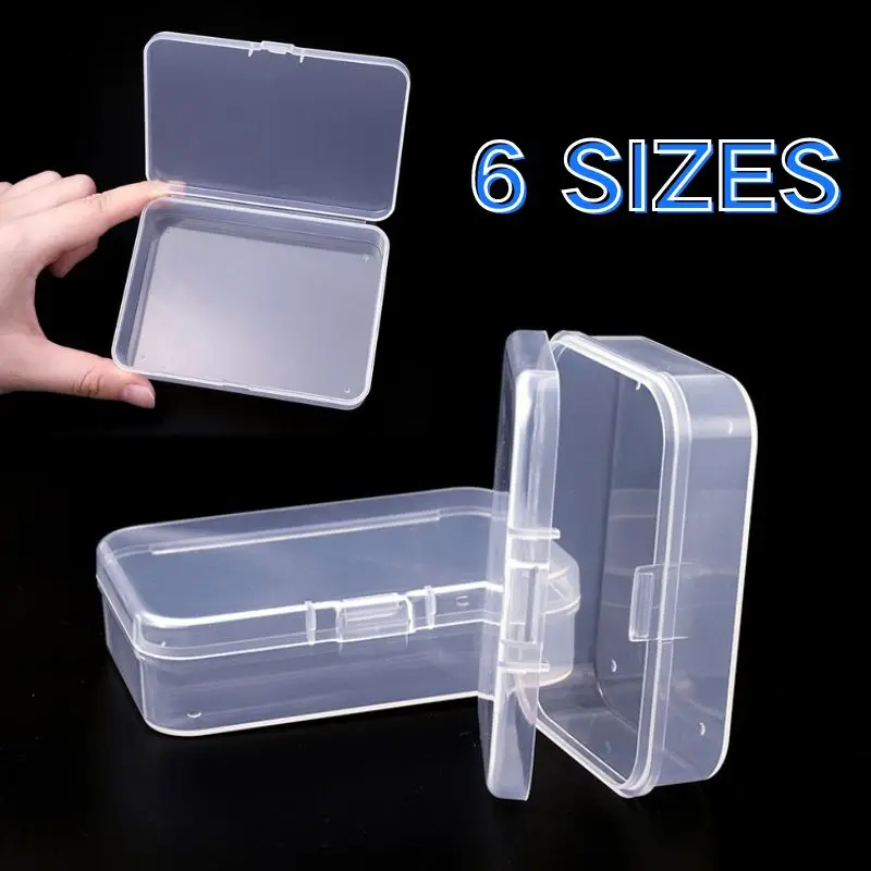 Mini boîte de rangement rectangulaire en plastique, 6 tailles, boîte d'emballage translucide, étui anti-poussière, mallette de rangement solide pour bijoux, conteneur