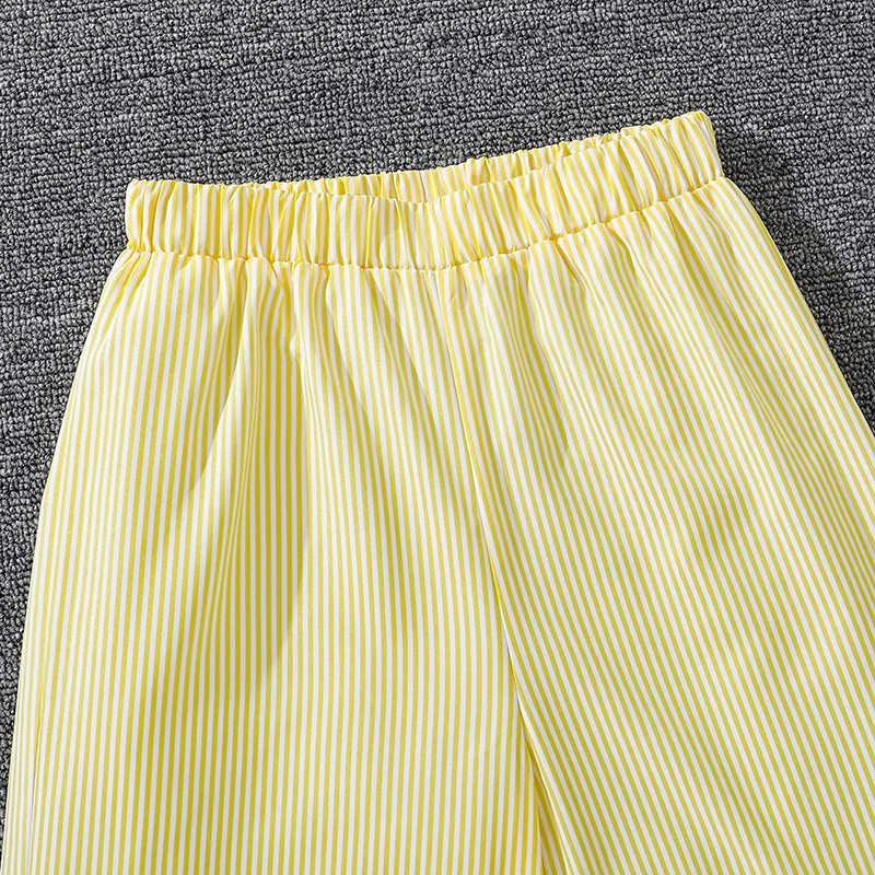 Haut à manches longues rayé jaune pour enfants, pantalon rayé jaune imbibé, étiquettes simples classiques, printemps et automne, filles de 4 à 12 ans