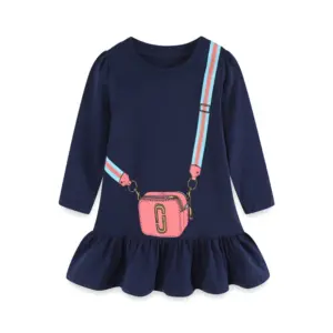 Jumping Meters-Robe de princesse pour fille, tenue de fête avec sac imprimé, costume pour enfant en bas âge, vêtements d'automne et d'hiver, 2-7T