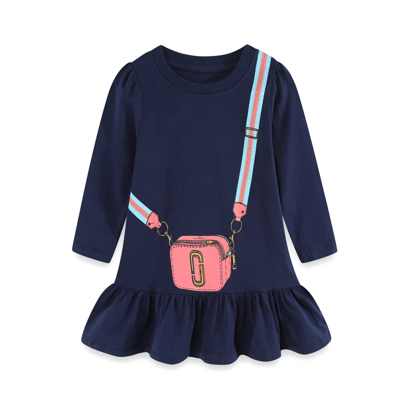Jumping Meters-Robe de princesse pour fille, tenue de fête avec sac imprimé, costume pour enfant en bas âge, vêtements d'automne et d'hiver, 2-7T