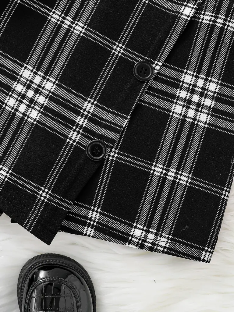 Ensemble 2 pièces pour filles, vêtements de sport, à la mode, tricoté, col rond, haut à manches longues + jupe asymétrique à carreaux, nouvelle collection printemps
