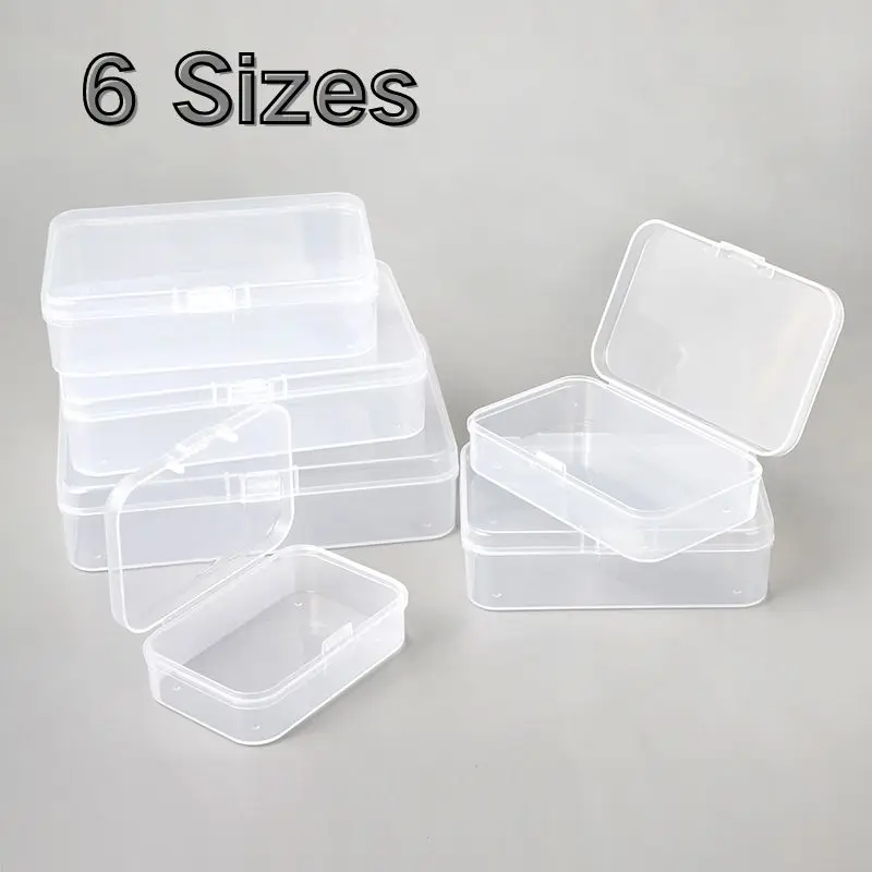 Mini boîte de rangement rectangulaire en plastique, 6 tailles, boîte d'emballage translucide, étui anti-poussière, mallette de rangement solide pour bijoux, conteneur
